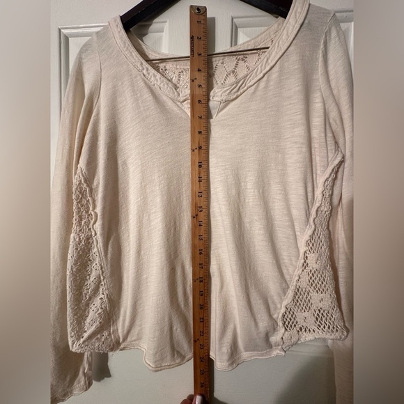 FREE PEOPLE Small 100% Cotton Romantic Long Sleeve Vanilla T Lace Crochet Sheer - Picture 10 of 11